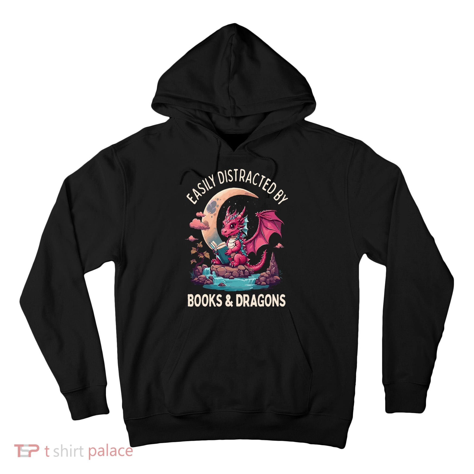 Easily distracted by books and dragons kawaii dragon reader Tall Hoodie