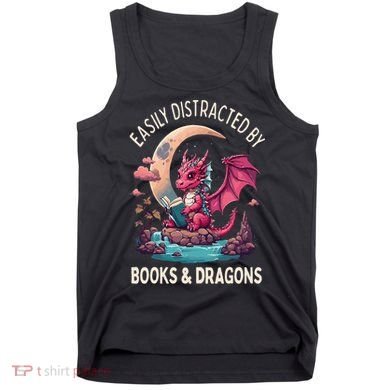 Easily distracted by books and dragons kawaii dragon reader Tank Top