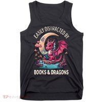 Easily distracted by books and dragons kawaii dragon reader Tank Top thumb 0
