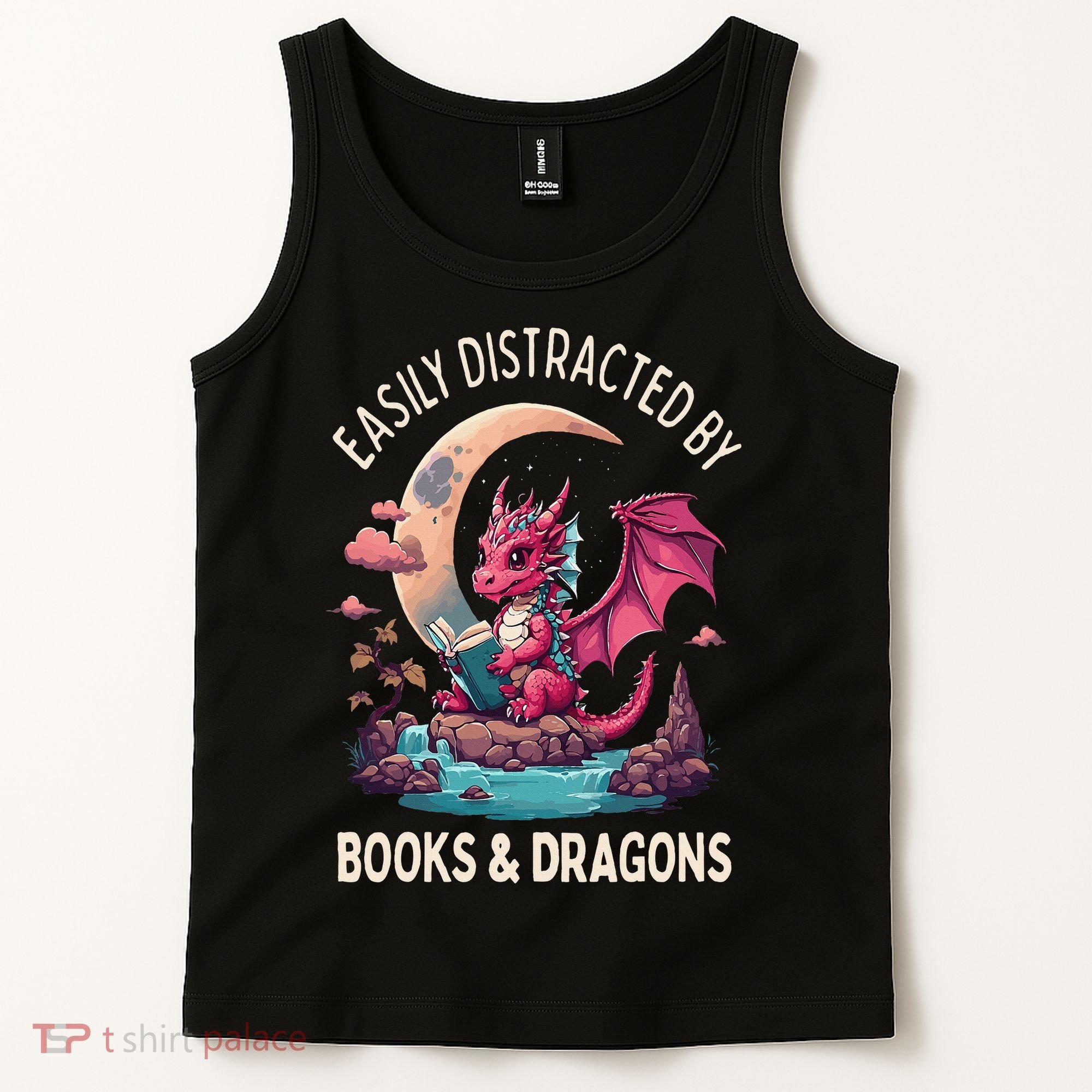 Easily distracted by books and dragons kawaii dragon reader Tank Top