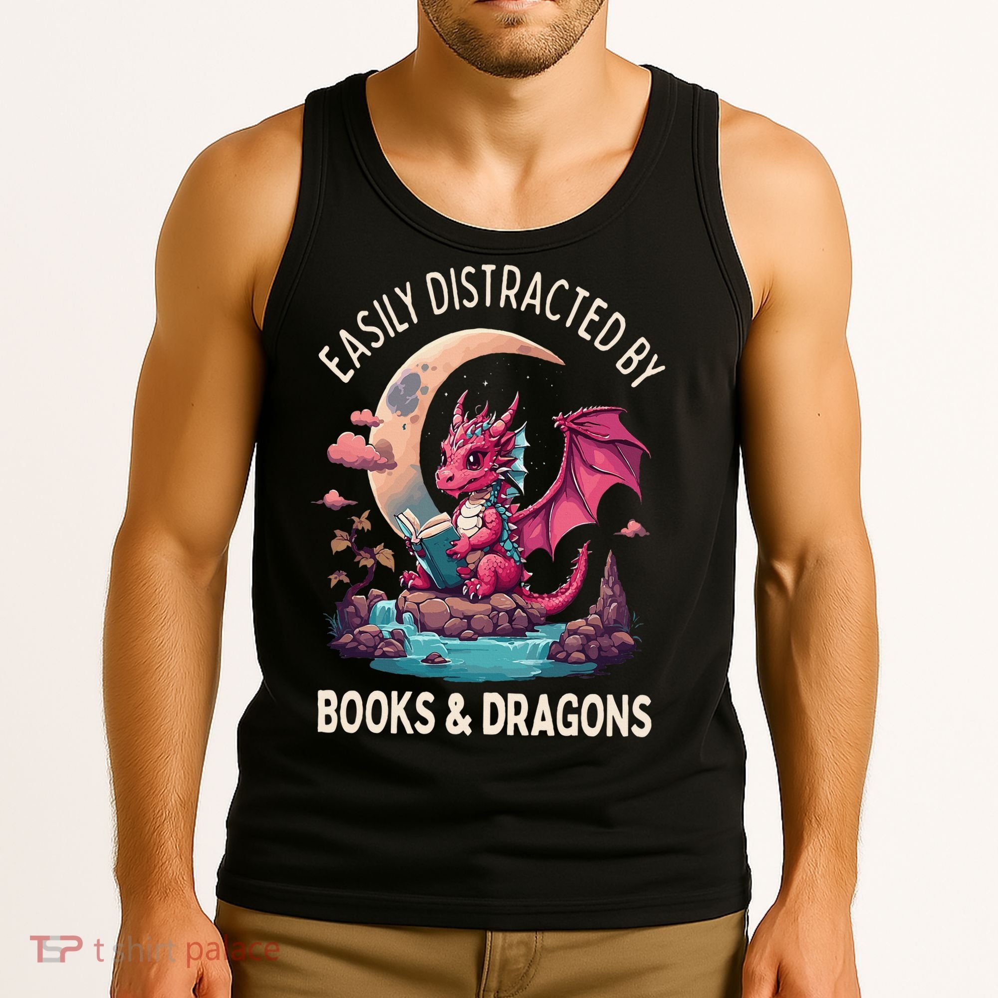 Easily distracted by books and dragons kawaii dragon reader Tank Top
