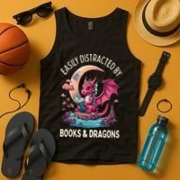 Easily distracted by books and dragons kawaii dragon reader Tank Top thumb 4