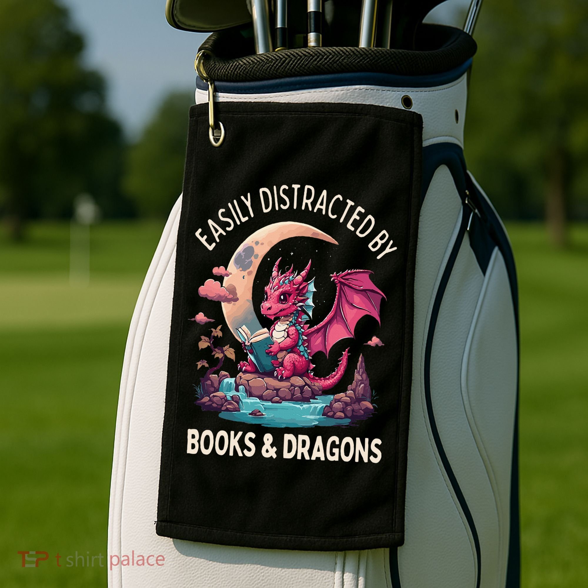 Easily distracted by books and dragons kawaii dragon reader Golf Towel