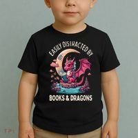 Easily distracted by books and dragons kawaii dragon reader Toddler T-Shirt thumb 2
