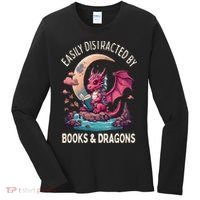 Easily distracted by books and dragons kawaii dragon reader Women's Long Sleeve Shirt thumb 0