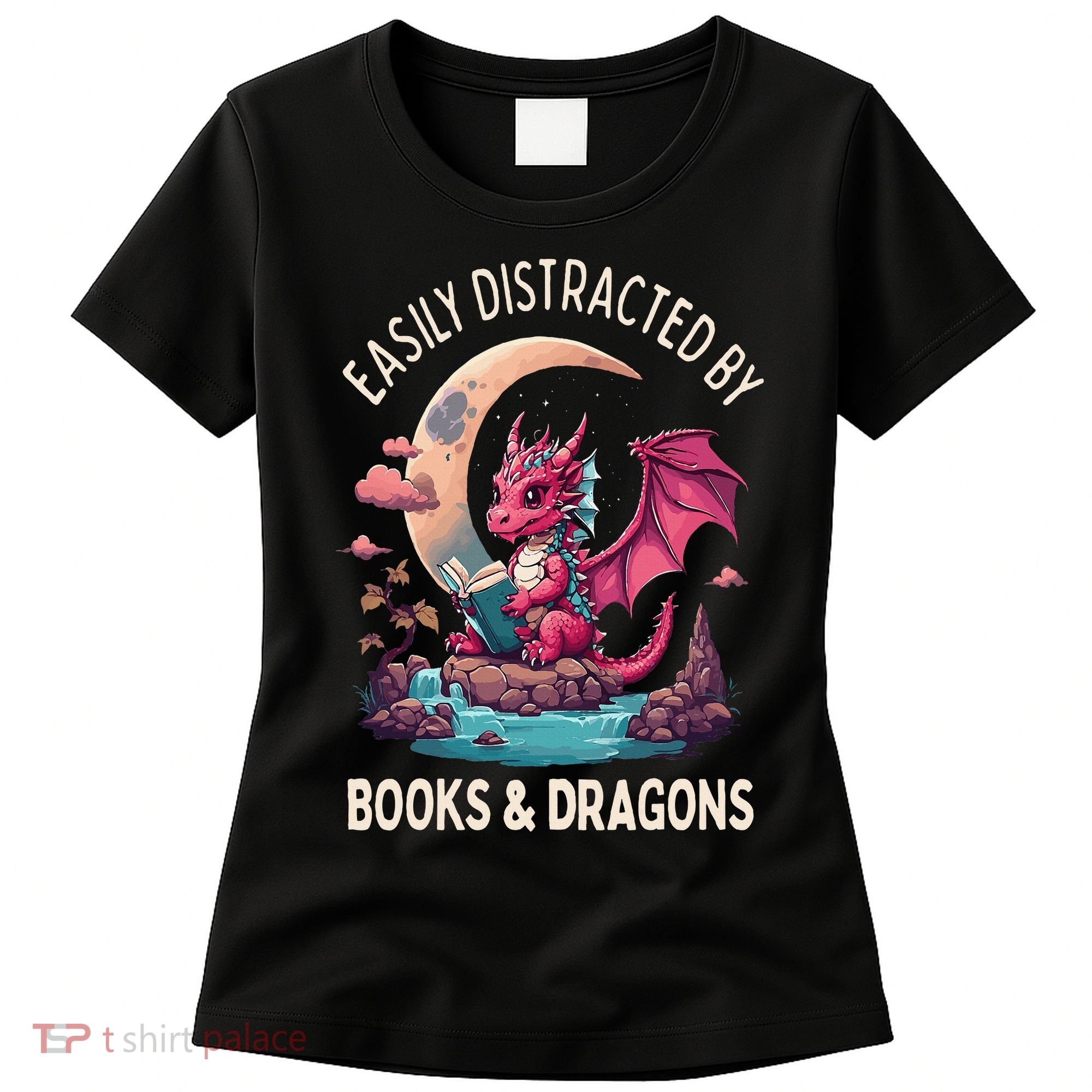 Easily distracted by books and dragons kawaii dragon reader Women's T-Shirt