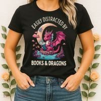 Easily distracted by books and dragons kawaii dragon reader Women's T-Shirt thumb 2