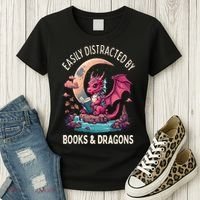 Easily distracted by books and dragons kawaii dragon reader Women's T-Shirt thumb 3