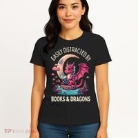 Easily distracted by books and dragons kawaii dragon reader Women's T-Shirt thumb 4