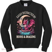 Easily distracted by books and dragons kawaii dragon reader Kids Sweatshirt thumb 0