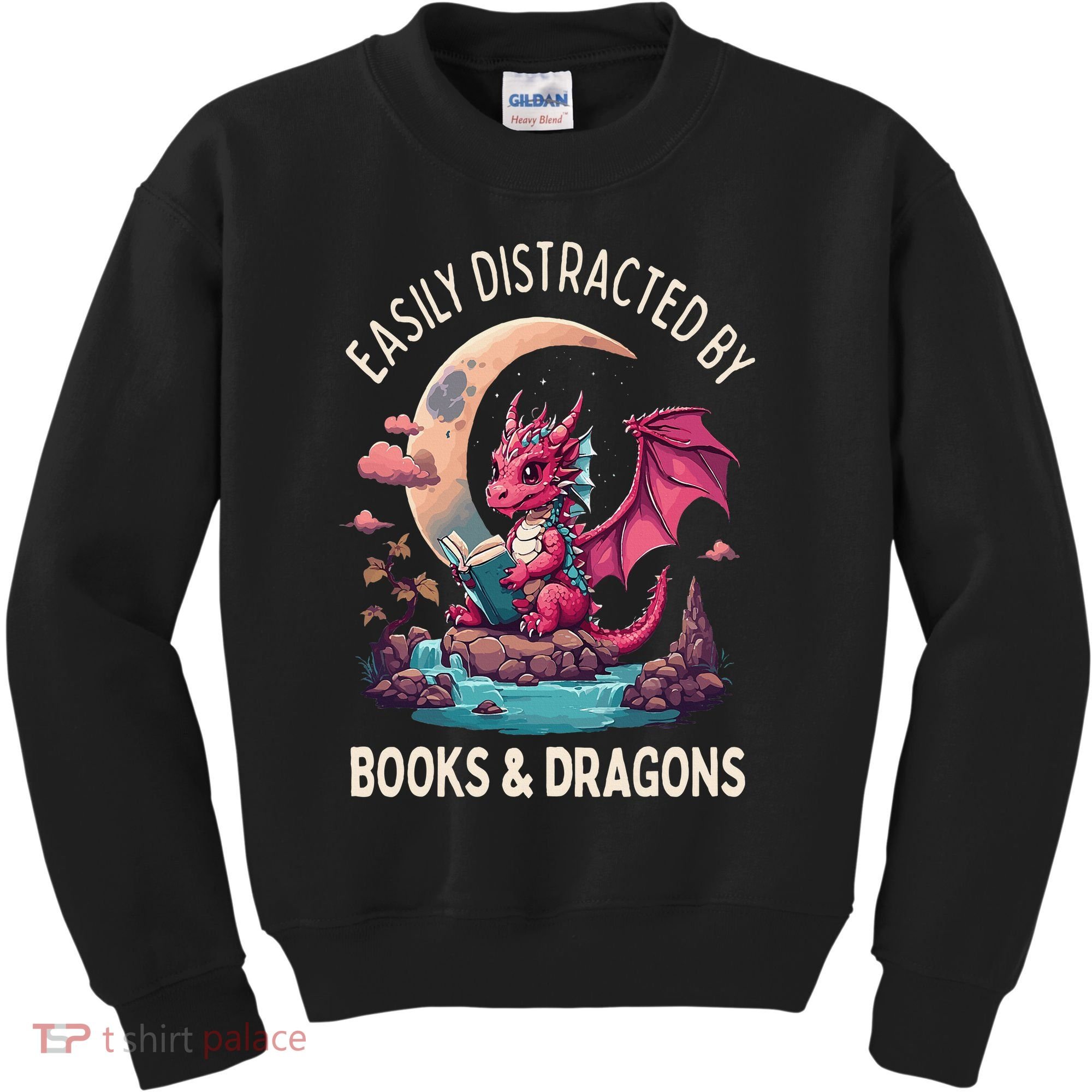 Easily distracted by books and dragons kawaii dragon reader Kids Sweatshirt