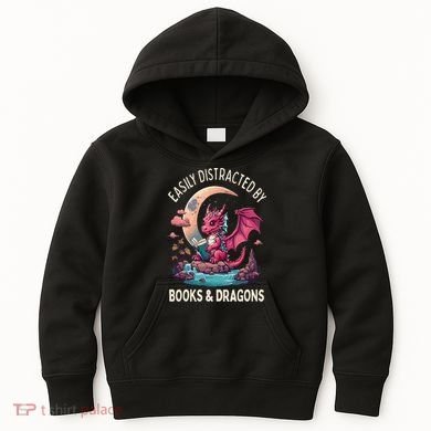Easily distracted by books and dragons kawaii dragon reader Kids Hoodie