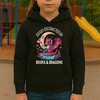 Easily distracted by books and dragons kawaii dragon reader Kids Hoodie thumb 3
