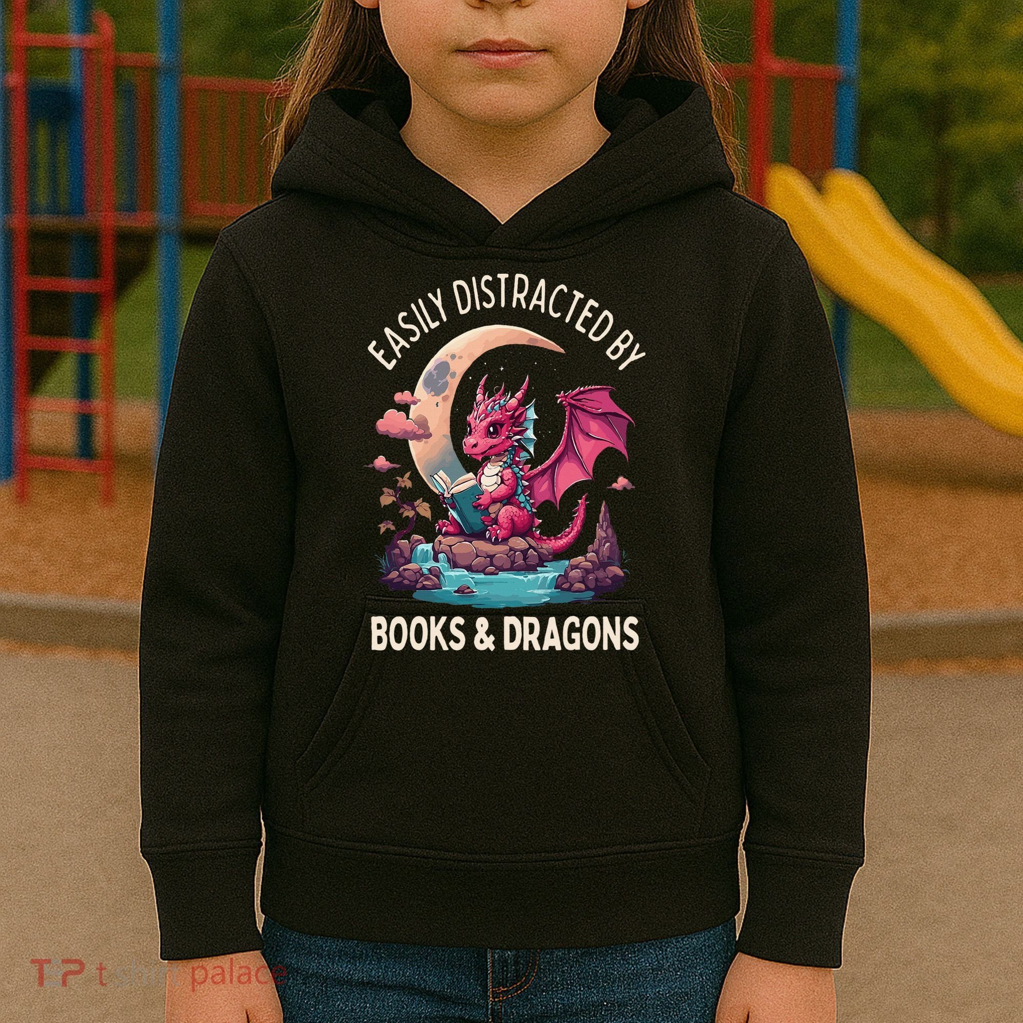 Easily distracted by books and dragons kawaii dragon reader Kids Hoodie