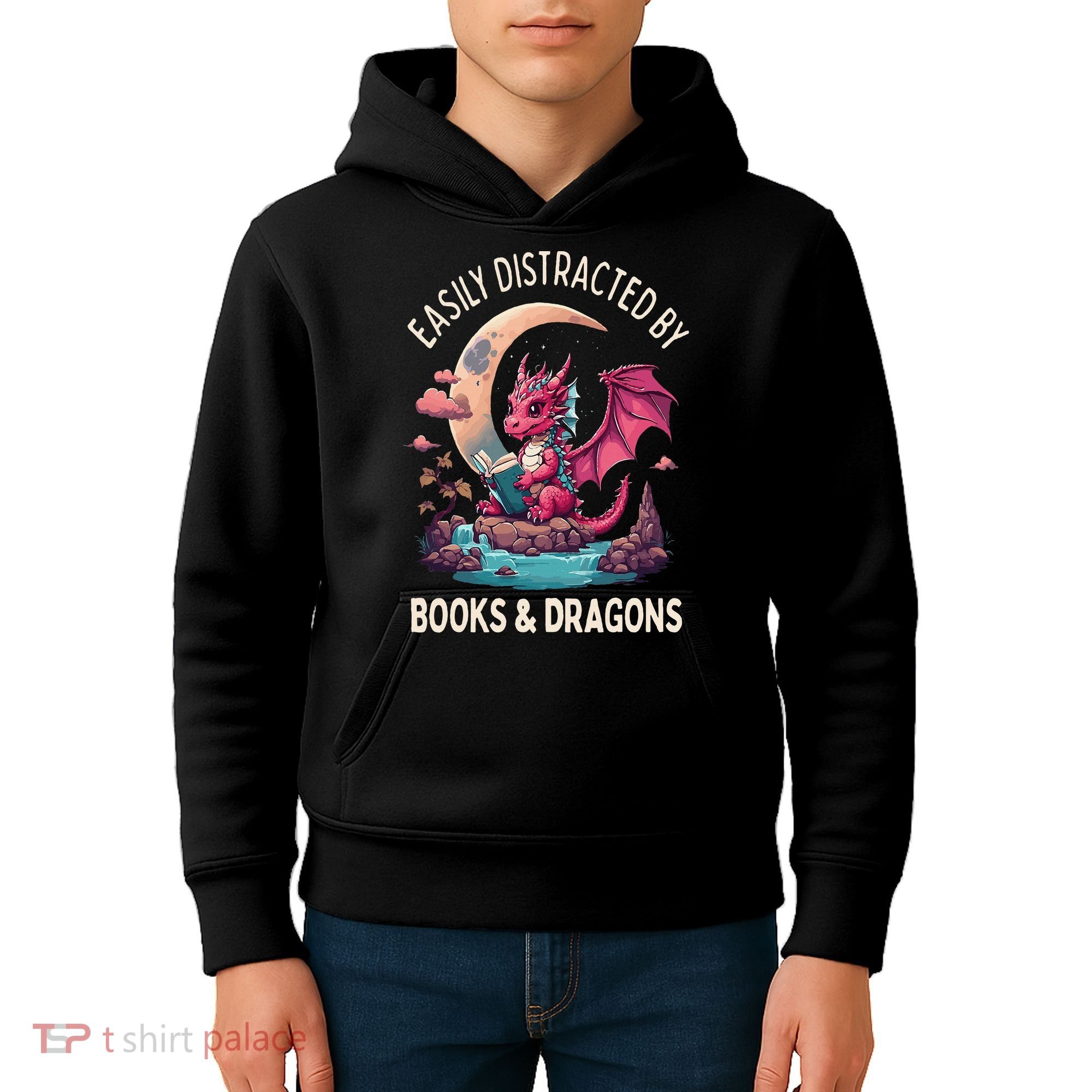 Easily distracted by books and dragons kawaii dragon reader Kids Hoodie