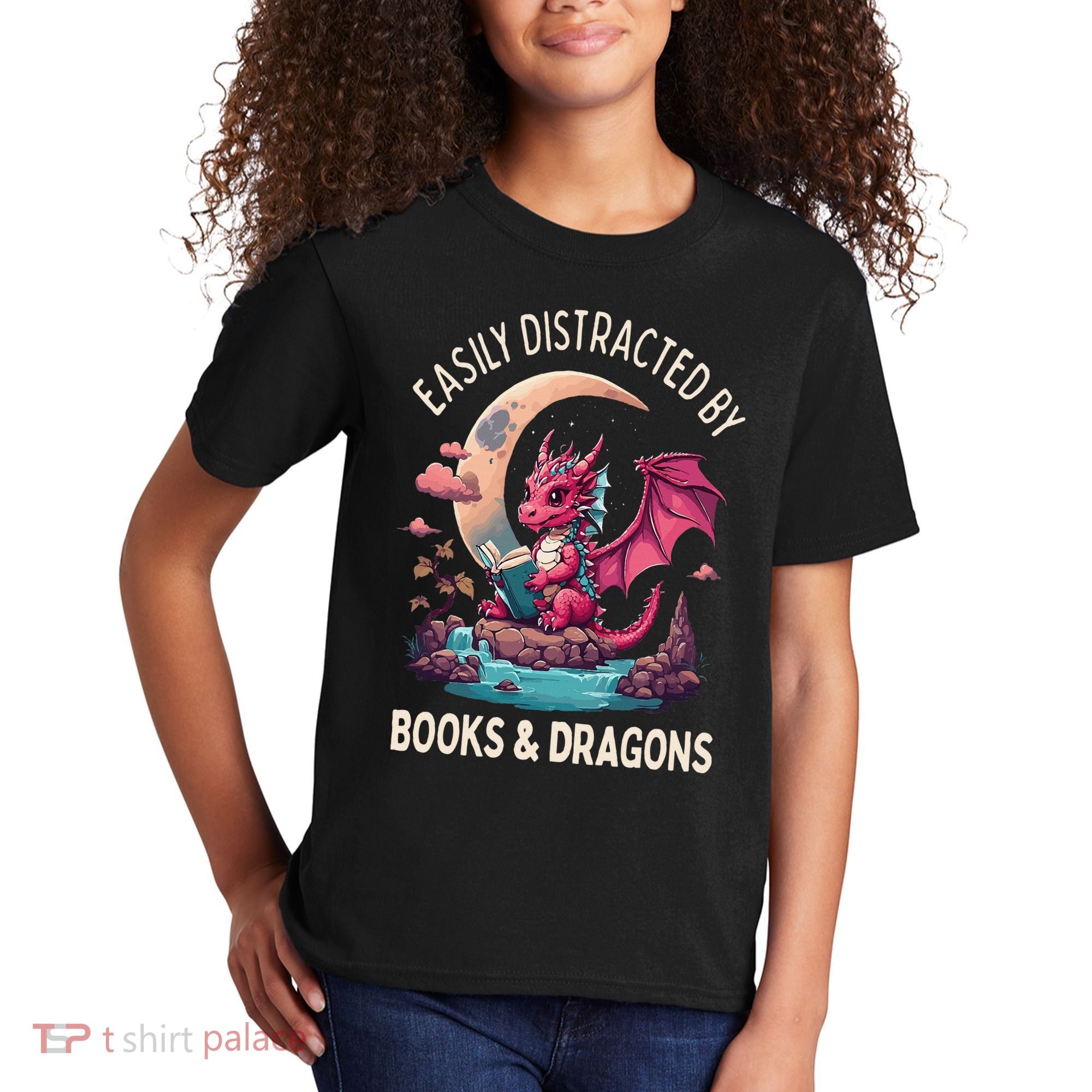 Easily distracted by books and dragons kawaii dragon reader Kids T-Shirt