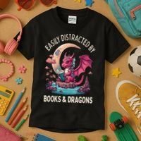 Easily distracted by books and dragons kawaii dragon reader Kids T-Shirt thumb 3