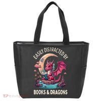 Easily distracted by books and dragons kawaii dragon reader Tote Bag thumb 0