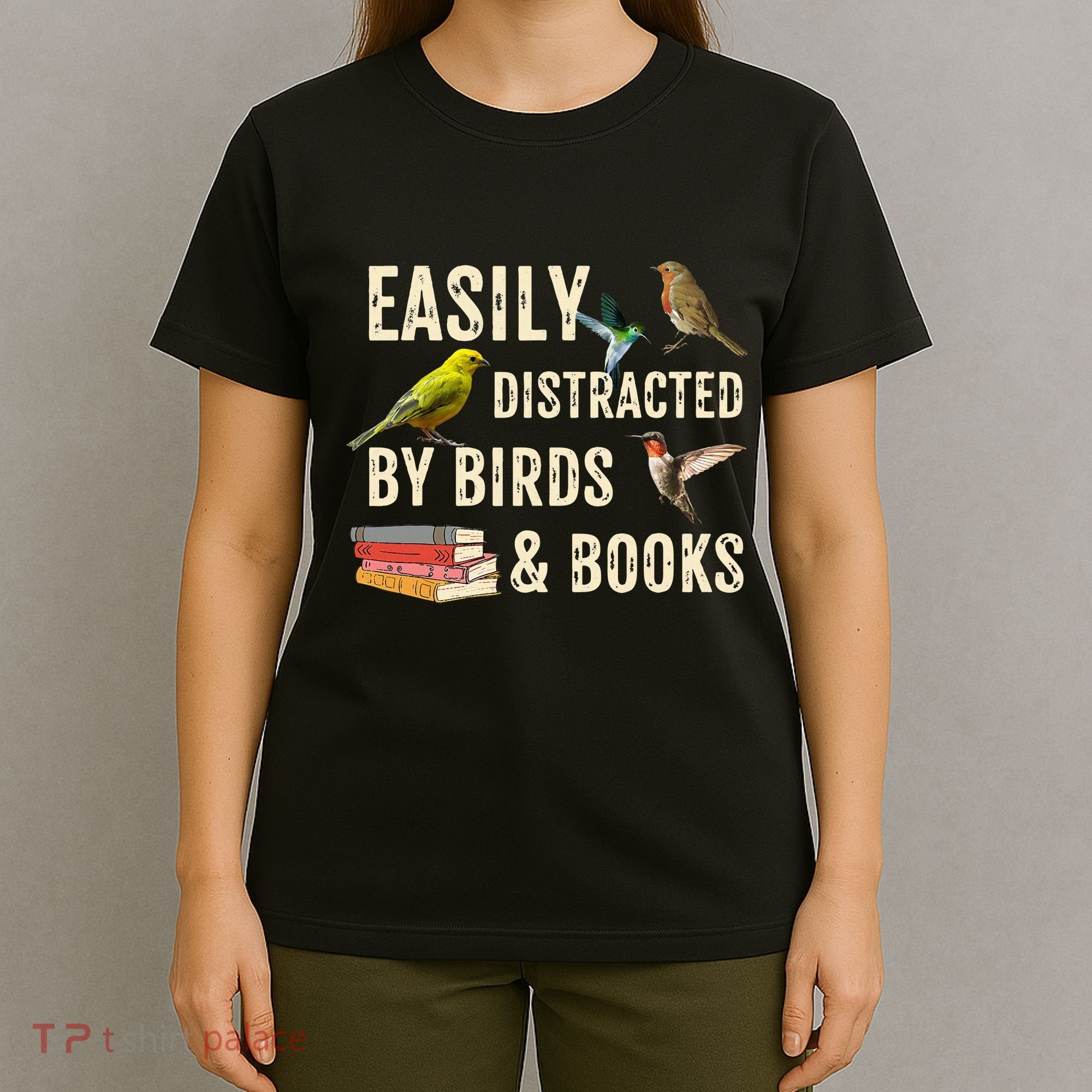 Easily Distracted By Birds & Books Vintage Birder T-Shirt