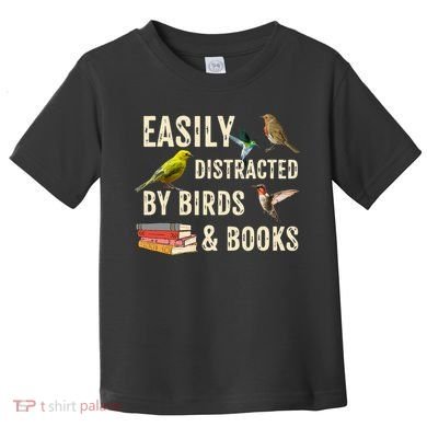 Easily Distracted By Birds & Books Vintage Birder Toddler T-Shirt