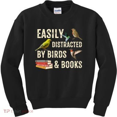 Easily Distracted By Birds & Books Vintage Birder Kids Sweatshirt