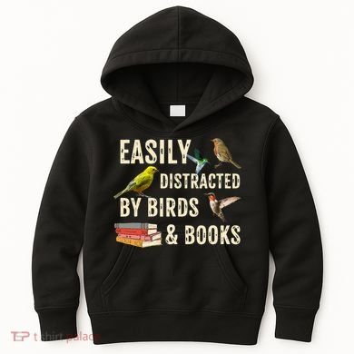 Easily Distracted By Birds & Books Vintage Birder Kids Hoodie
