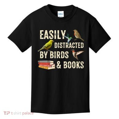 Easily Distracted By Birds & Books Vintage Birder Kids T-Shirt