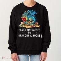 Easily Distracted By Dragons And Books Nerd Dragon Women's Sweatshirt thumb 0