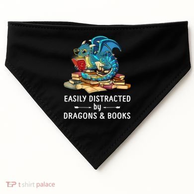 Easily Distracted By Dragons And Books Nerd Dragon USA-Made Doggie Bandana