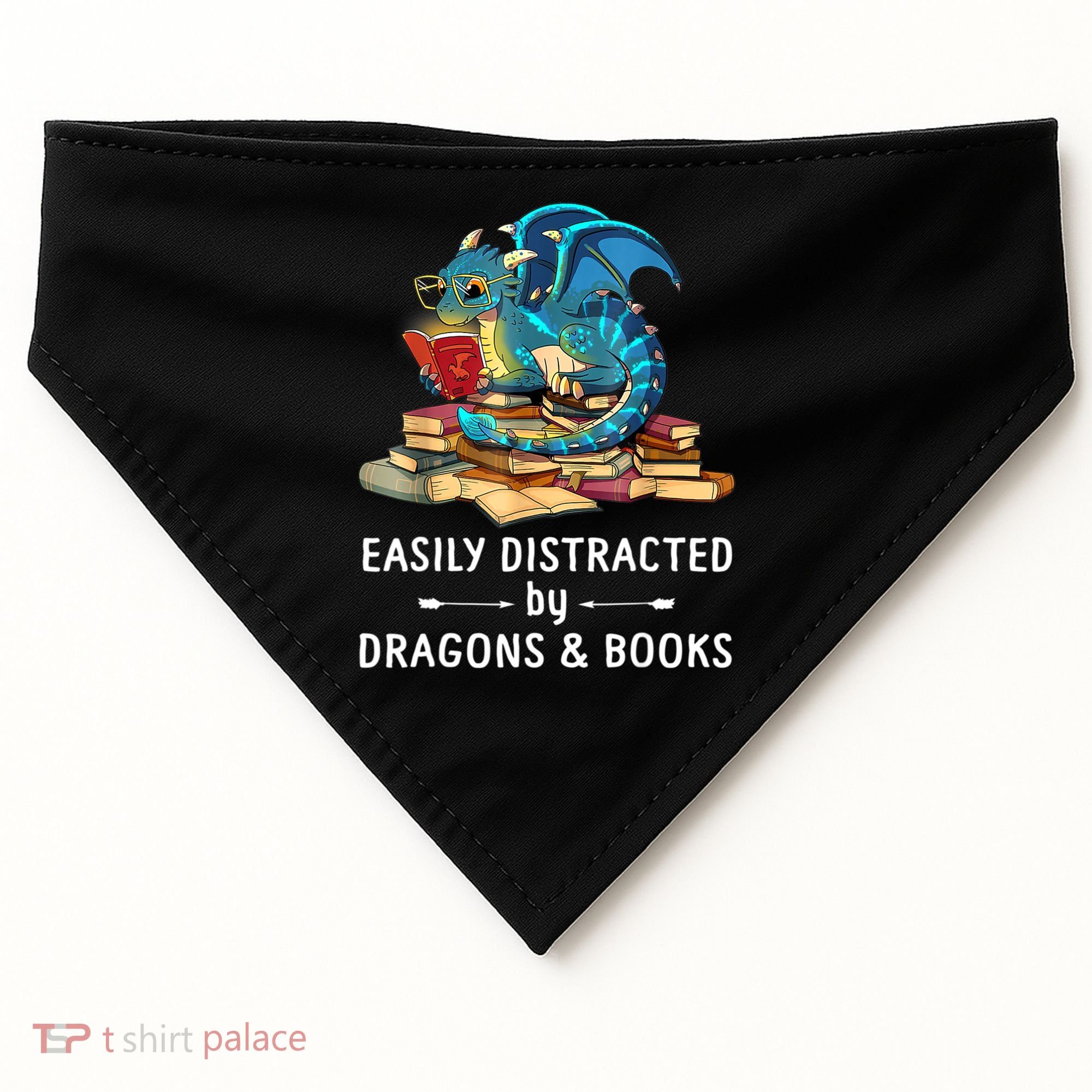 Easily Distracted By Dragons And Books Nerd Dragon USA-Made Doggie Bandana