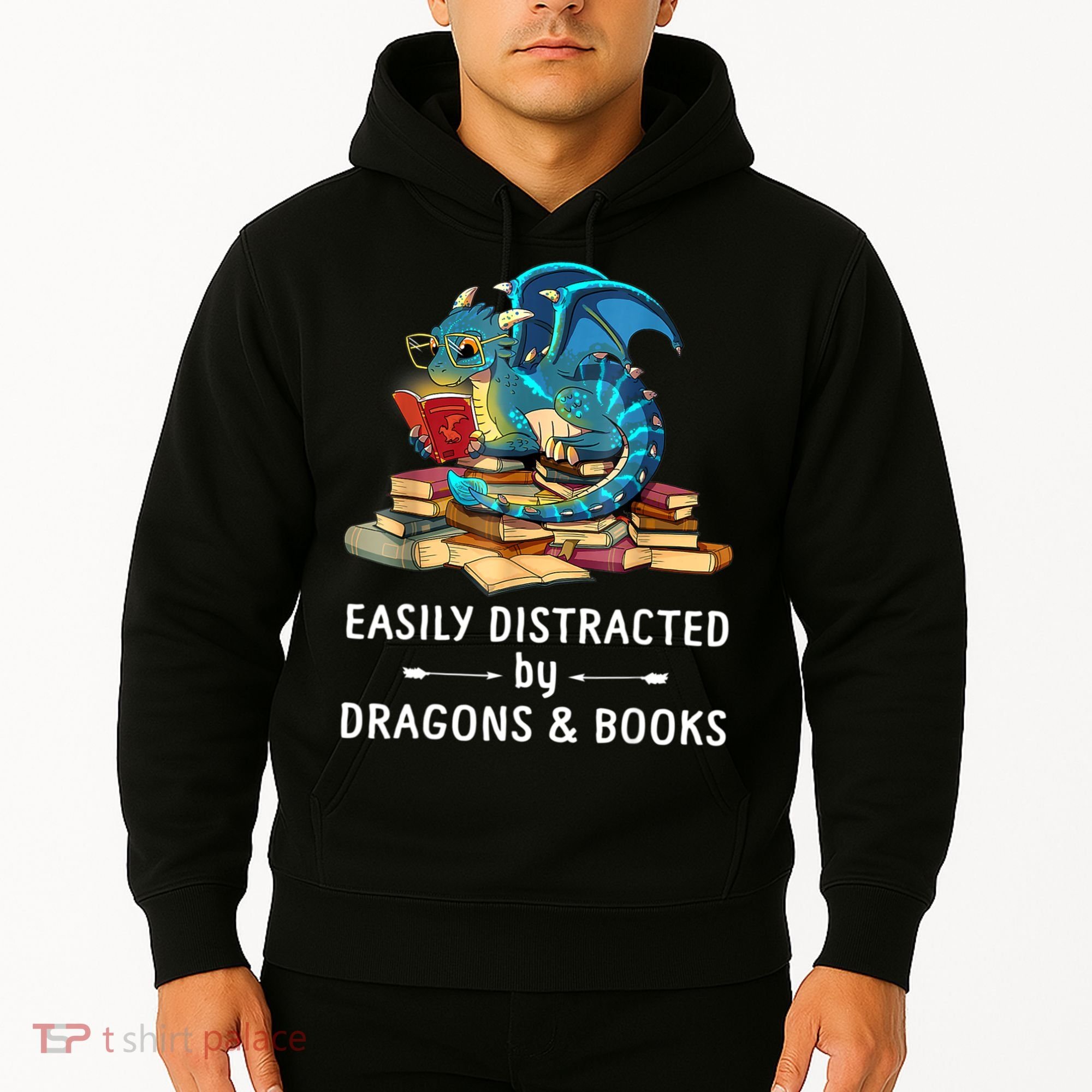 Easily Distracted By Dragons And Books Nerd Dragon Hoodie