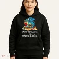Easily Distracted By Dragons And Books Nerd Dragon Hoodie thumb 5