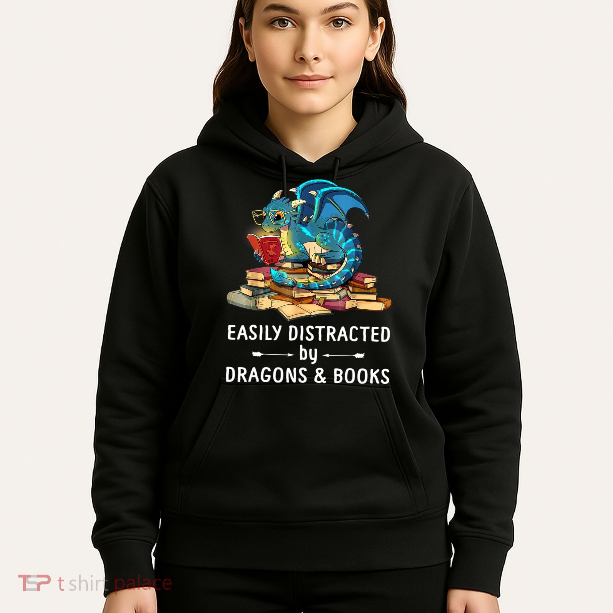 Easily Distracted By Dragons And Books Nerd Dragon Hoodie