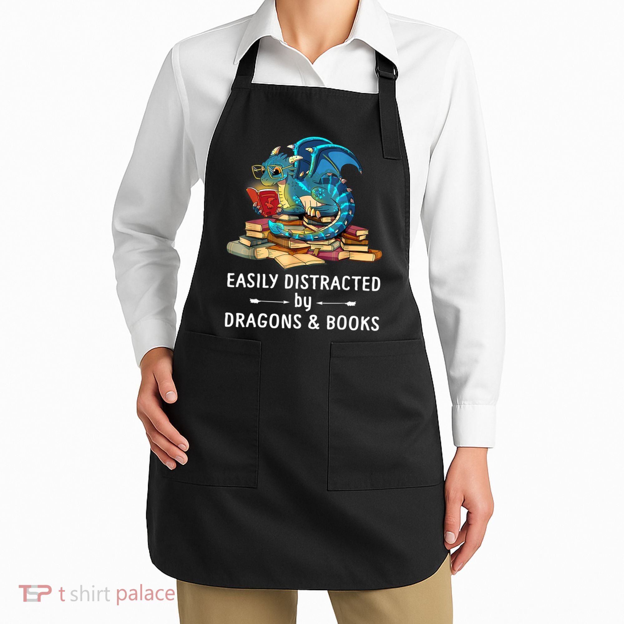Easily Distracted By Dragons And Books Nerd Dragon Apron