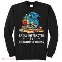 Easily Distracted By Dragons And Books Nerd Dragon Sweatshirt thumb 0