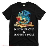 Easily Distracted By Dragons And Books Nerd Dragon T-Shirt thumb 0
