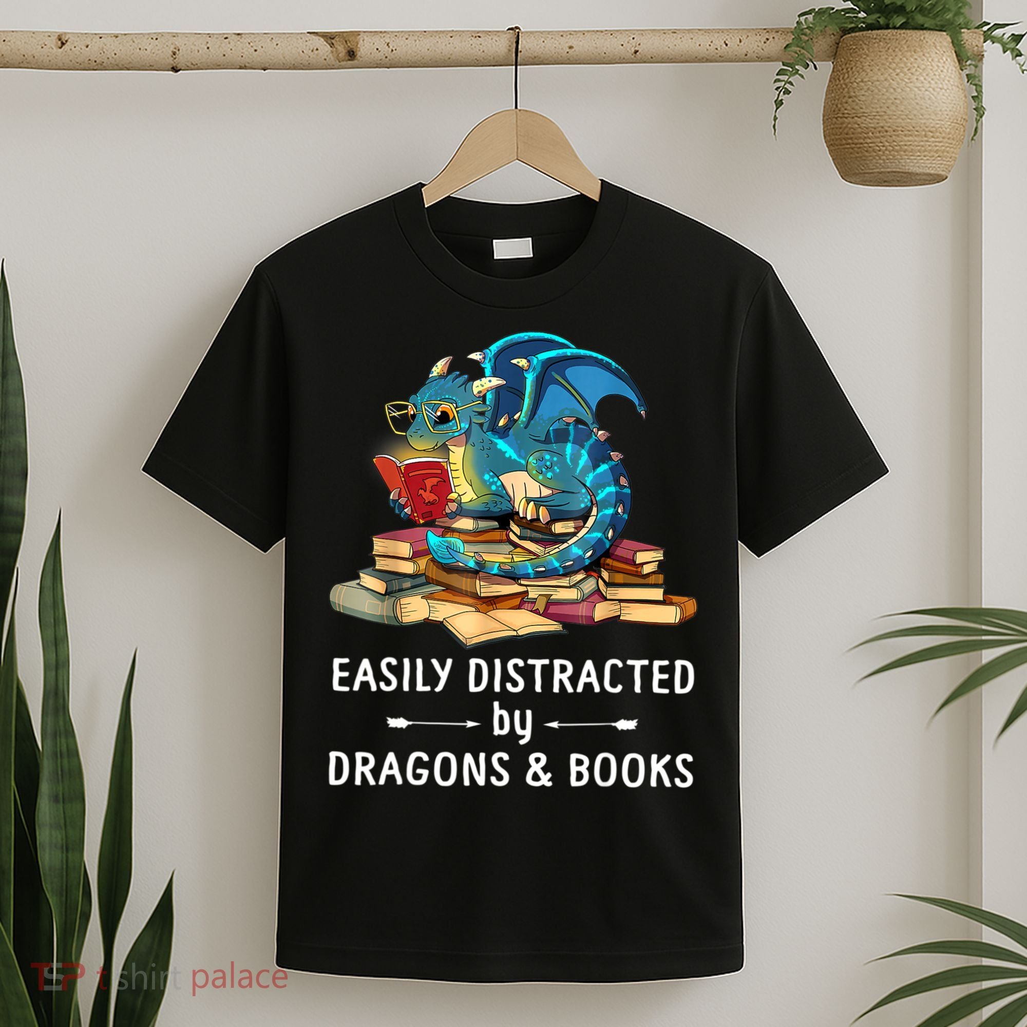Easily Distracted By Dragons And Books Nerd Dragon T-Shirt