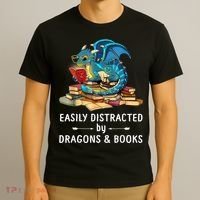 Easily Distracted By Dragons And Books Nerd Dragon T-Shirt thumb 3