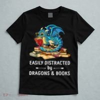 Easily Distracted By Dragons And Books Nerd Dragon T-Shirt thumb 5