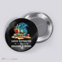 Easily Distracted By Dragons And Books Nerd Dragon Button thumb 0