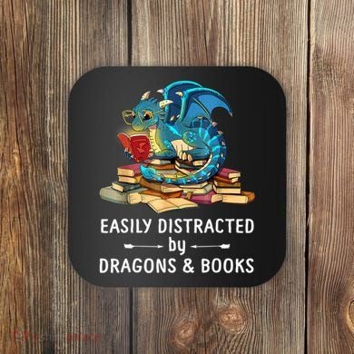 Easily Distracted By Dragons And Books Nerd Dragon Coaster