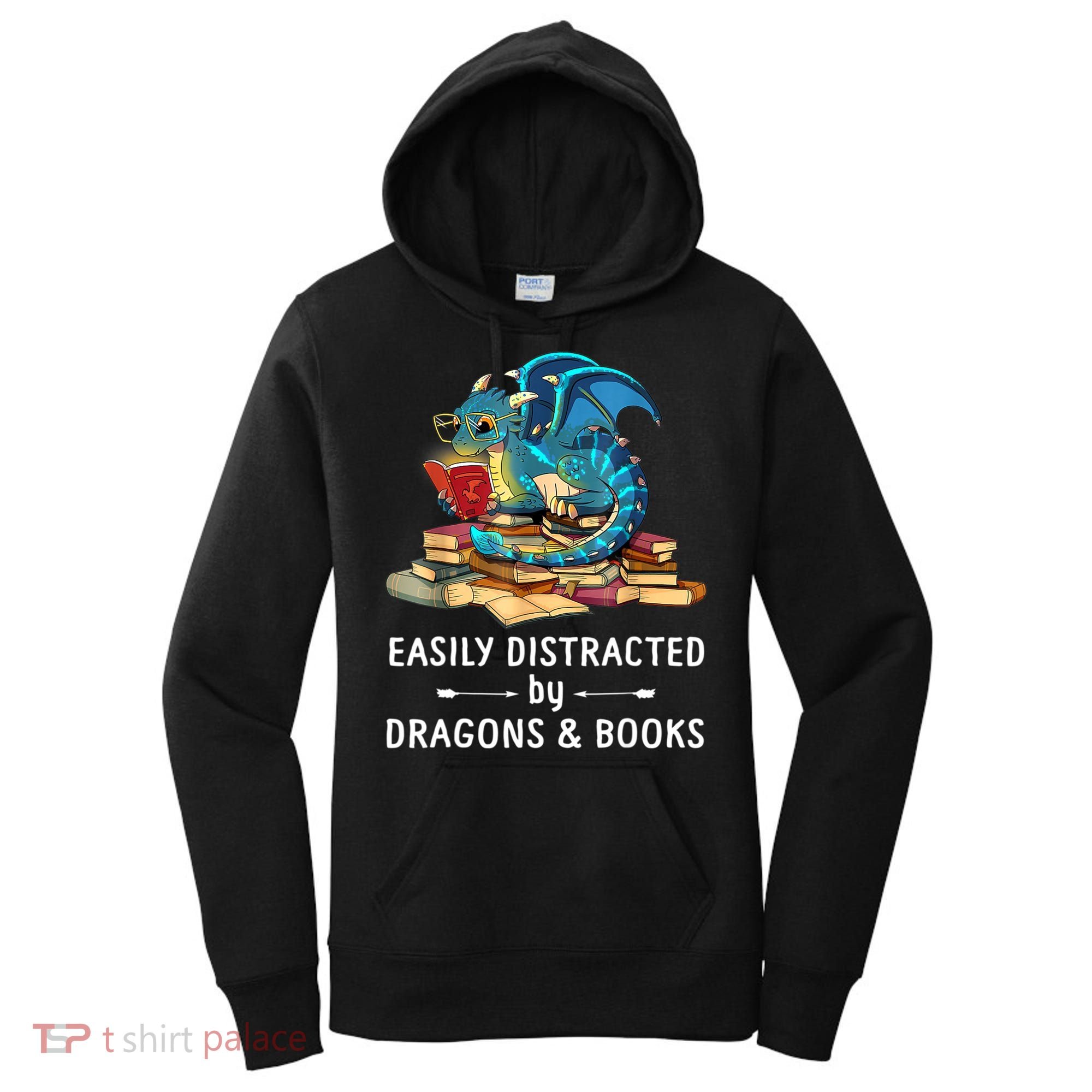 Easily Distracted By Dragons And Books Nerd Dragon Women's Hoodie