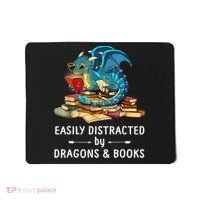 Easily Distracted By Dragons And Books Nerd Dragon Mousepad thumb 0