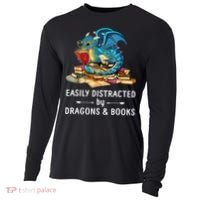 Easily Distracted By Dragons And Books Nerd Dragon Cooling Performance Long Sleeve Crew thumb 0