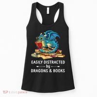 Easily Distracted By Dragons And Books Nerd Dragon Women's Tank Top thumb 0