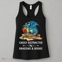 Easily Distracted By Dragons And Books Nerd Dragon Women's Tank Top thumb 3