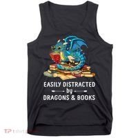 Easily Distracted By Dragons And Books Nerd Dragon Tank Top thumb 0