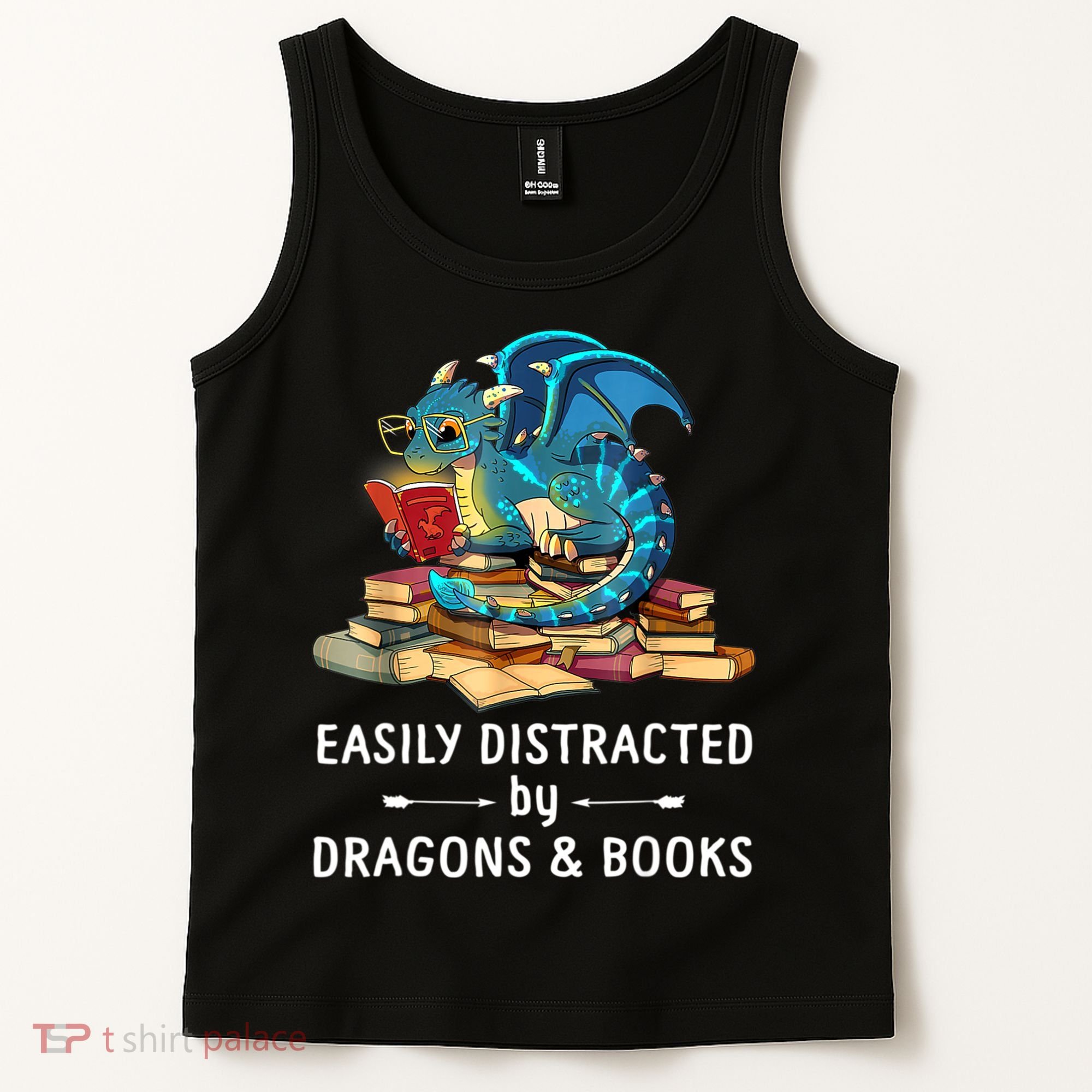 Easily Distracted By Dragons And Books Nerd Dragon Tank Top