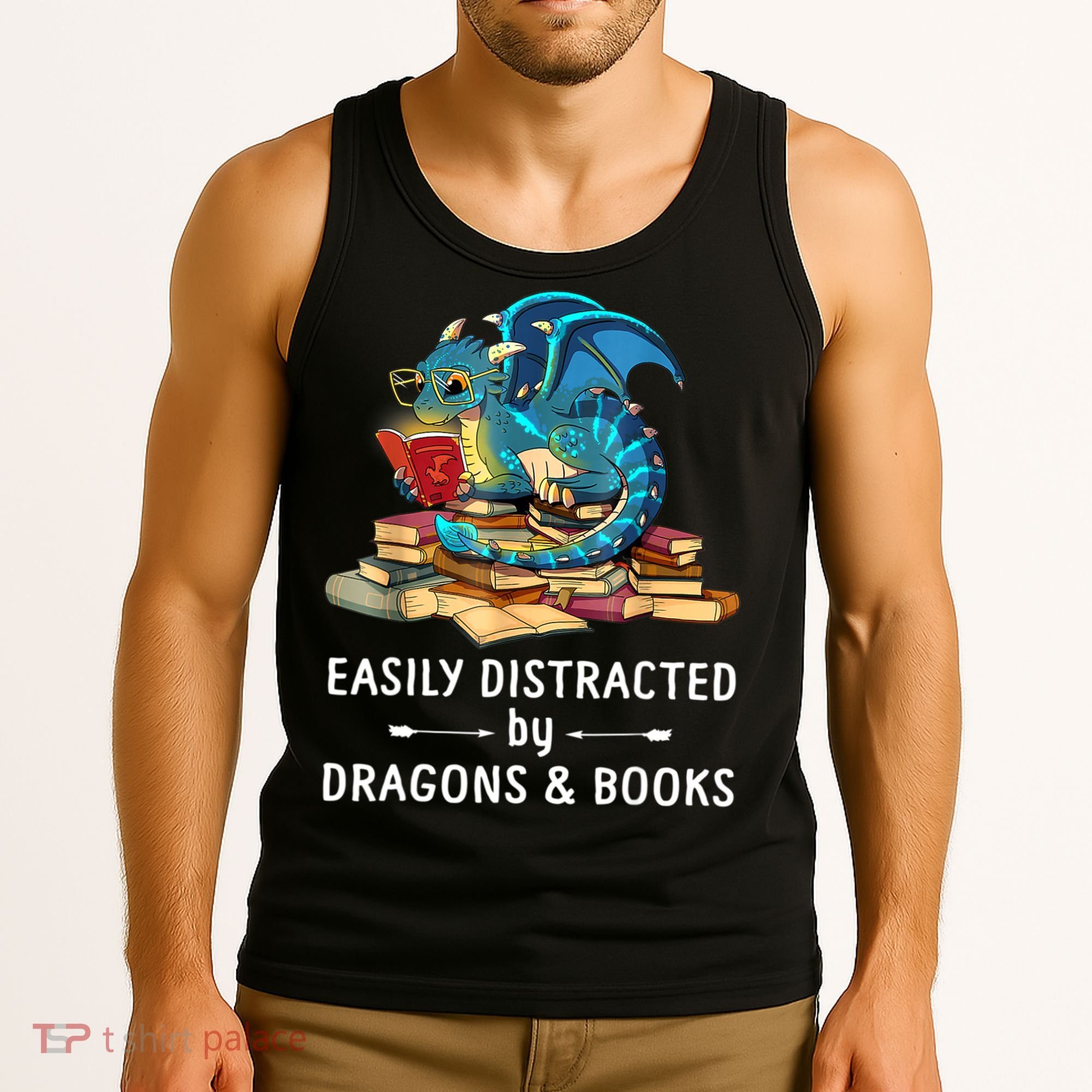 Easily Distracted By Dragons And Books Nerd Dragon Tank Top