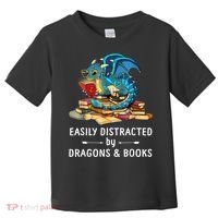 Easily Distracted By Dragons And Books Nerd Dragon Toddler T-Shirt thumb 0